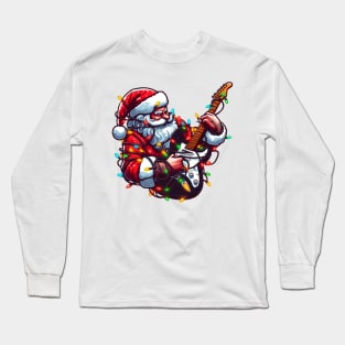 Santa Claus Playing Electric Guitar Long Sleeve T-Shirt